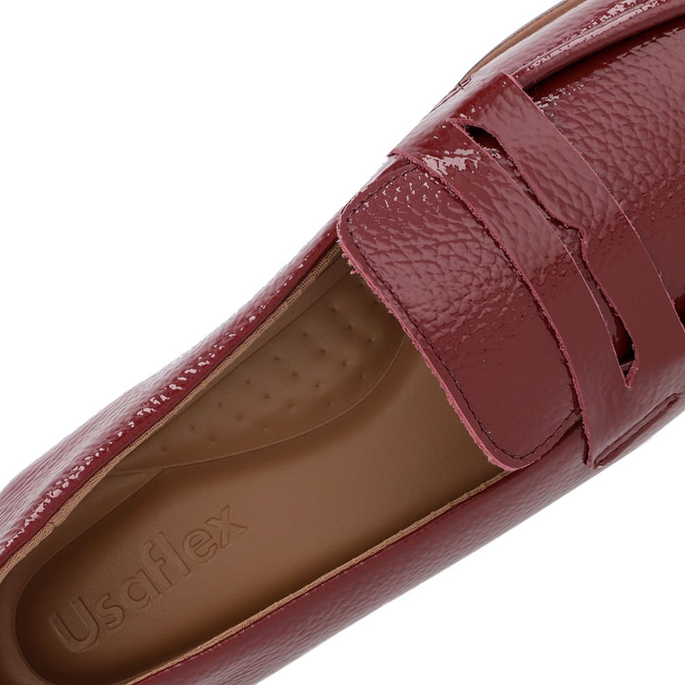 Mocassim Vermelho Couro Bico Redondo Vermelho 4
