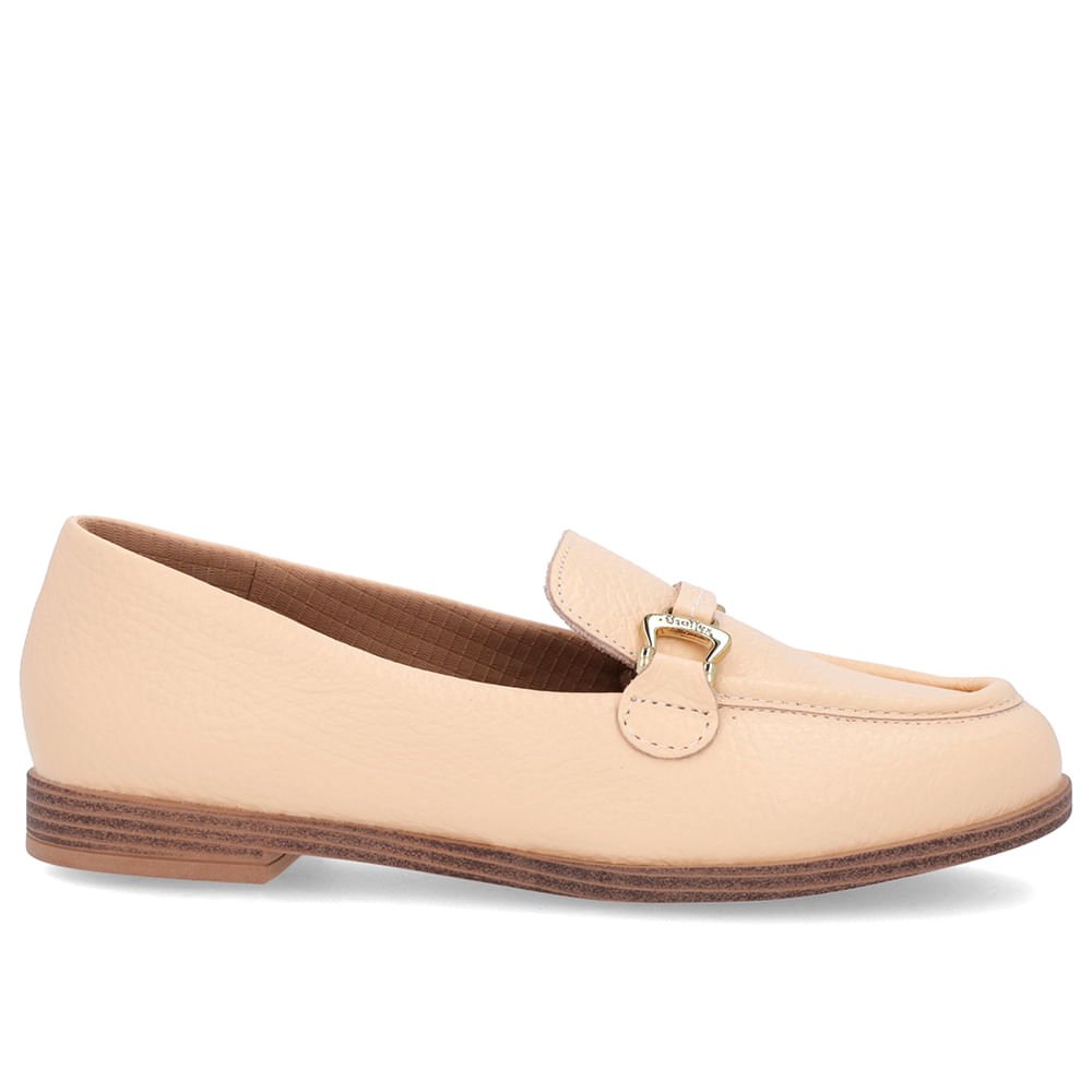 Mocassim Laranja Claro Couro Bico Redondo Bridão