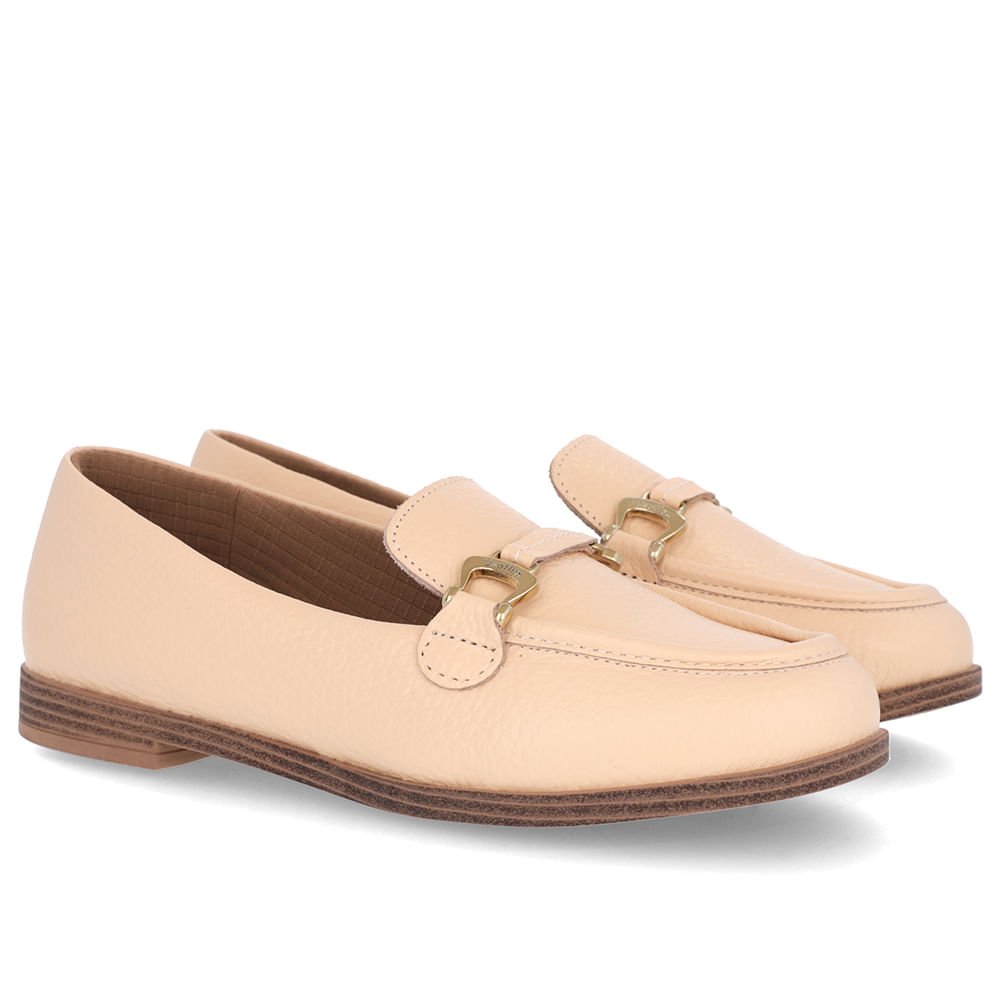 Mocassim Laranja Claro Couro Bico Redondo Bridão Bege 2