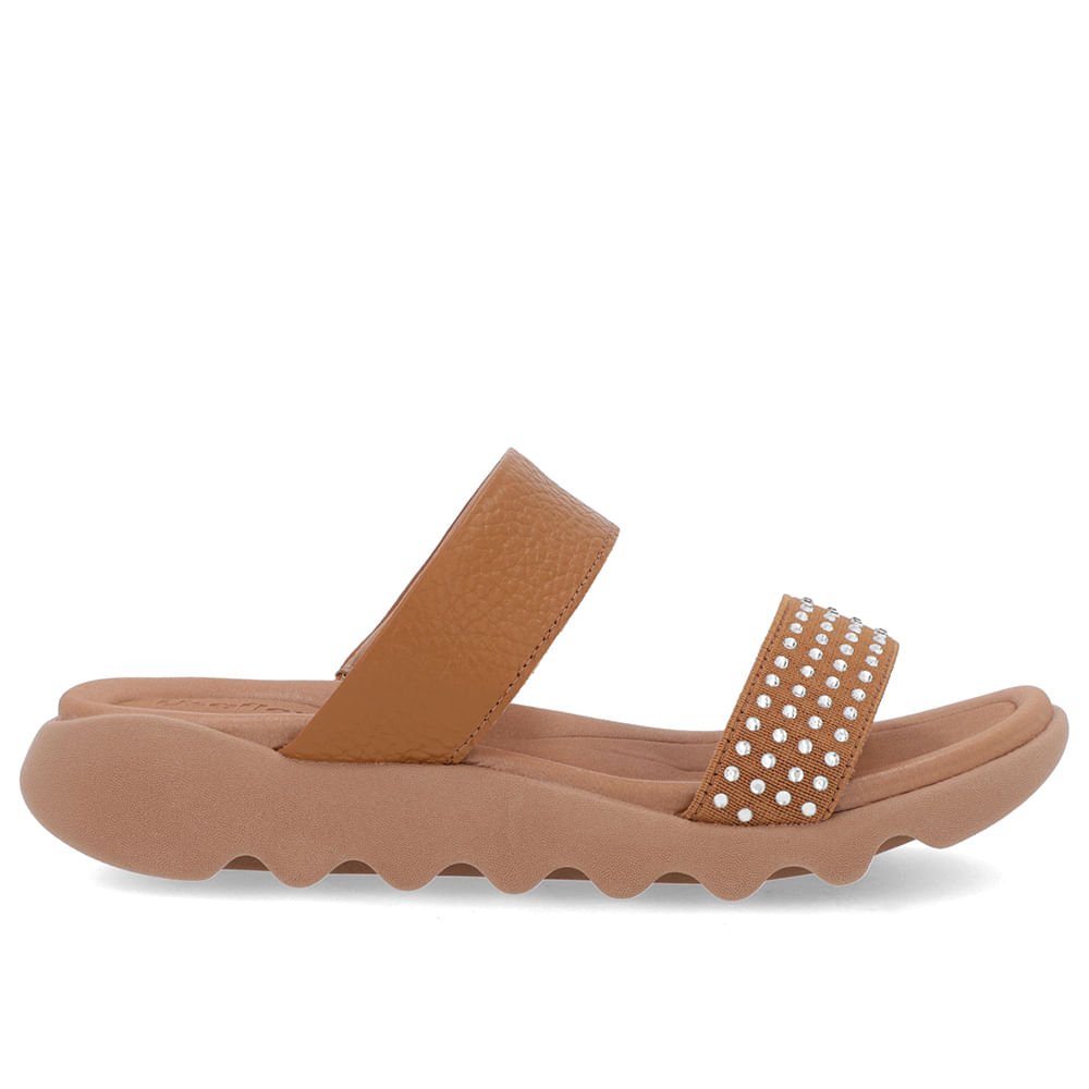 Tamanco Marrom Rasteiro Couro Detalhe Brilho