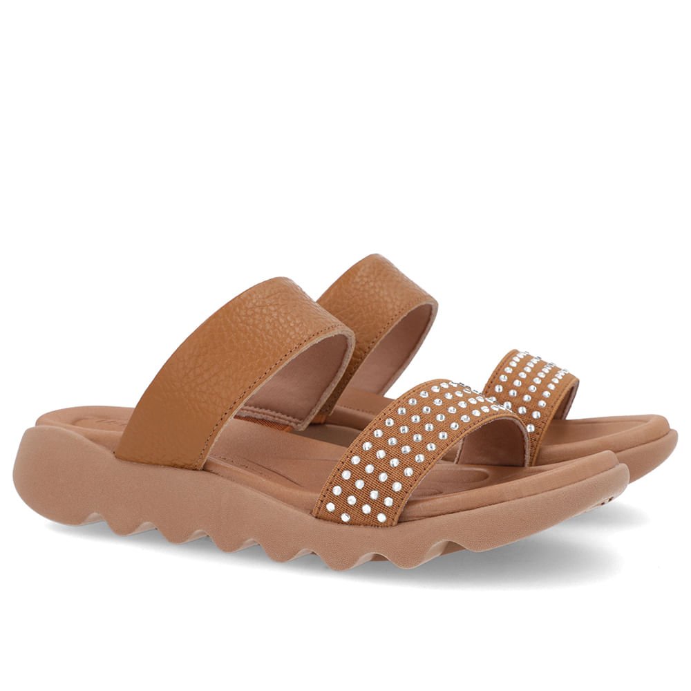 Tamanco Marrom Rasteiro Couro Detalhe Brilho Marrom 2