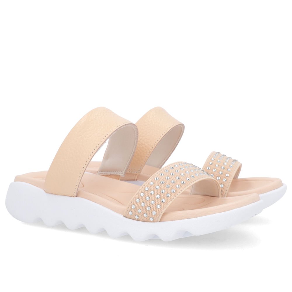 Tamanco Rosa Claro Rasteiro Couro Detalhe Brilho Rosa 2