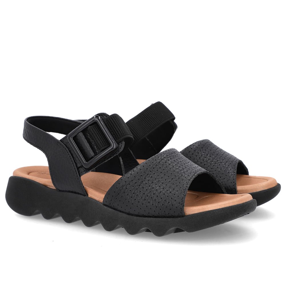 Sandália Preta Baixa Couro Fivela Preto 2