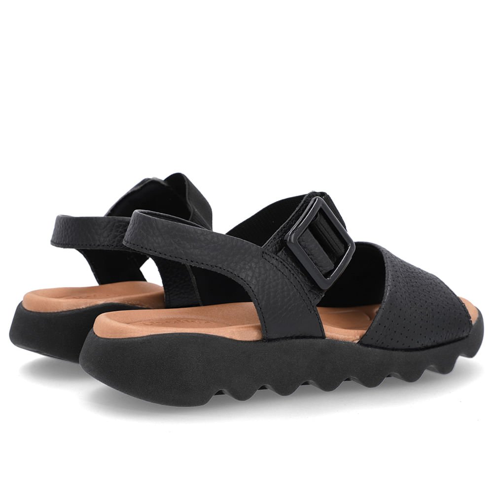 Sandália Preta Baixa Couro Fivela Preto 3