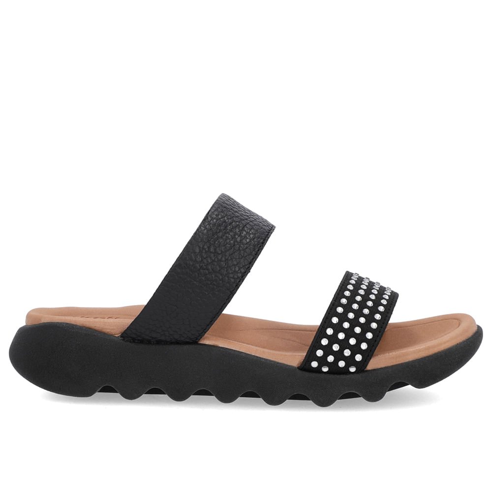 Tamanco Preto Rasteiro Couro Detalhe Brilho