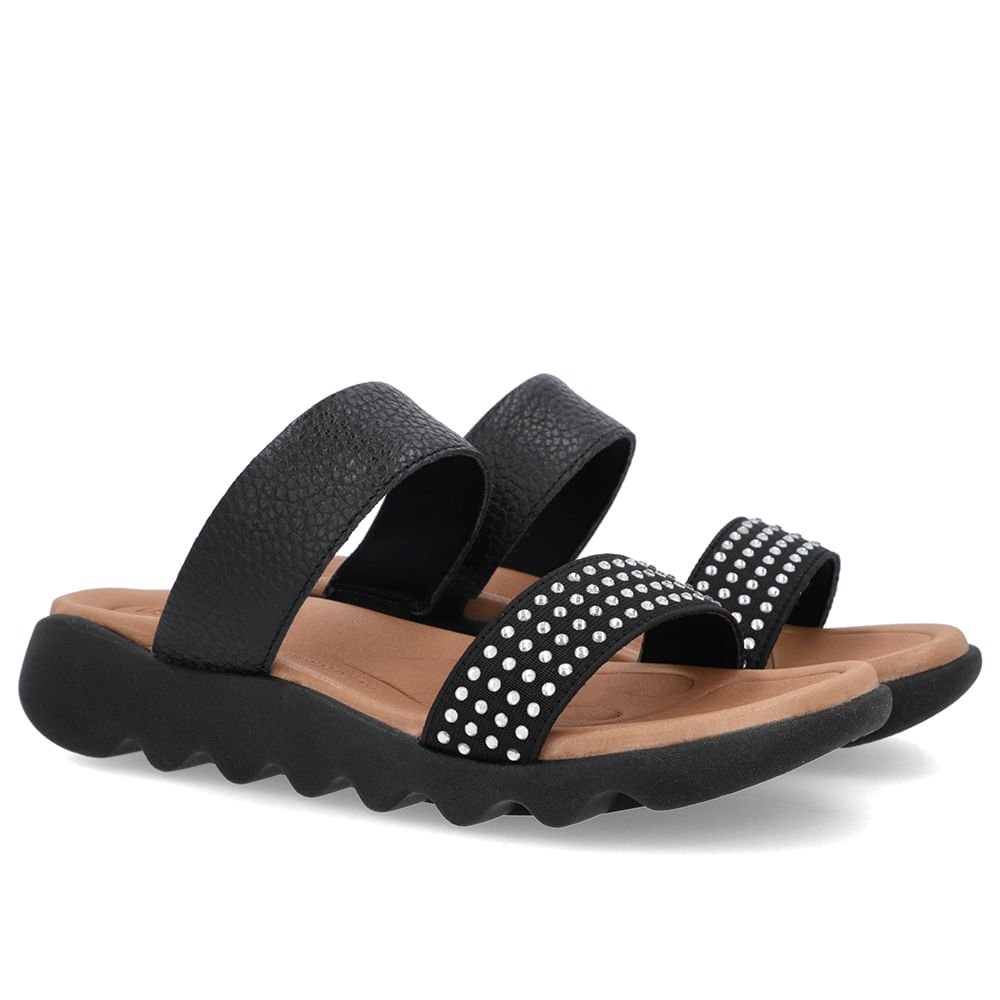 Tamanco Preto Rasteiro Couro Detalhe Brilho Preto 2