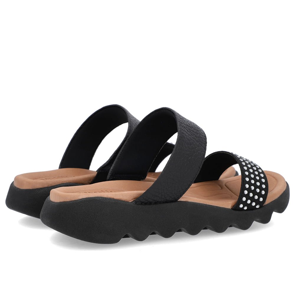 Tamanco Preto Rasteiro Couro Detalhe Brilho Preto 3