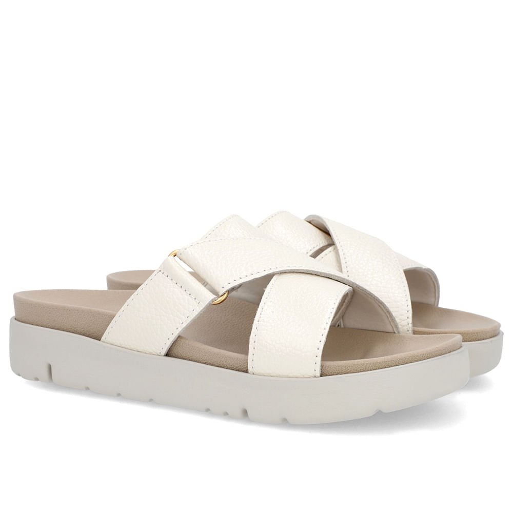 Tamanco Tiras Couro Off-White Branco 2