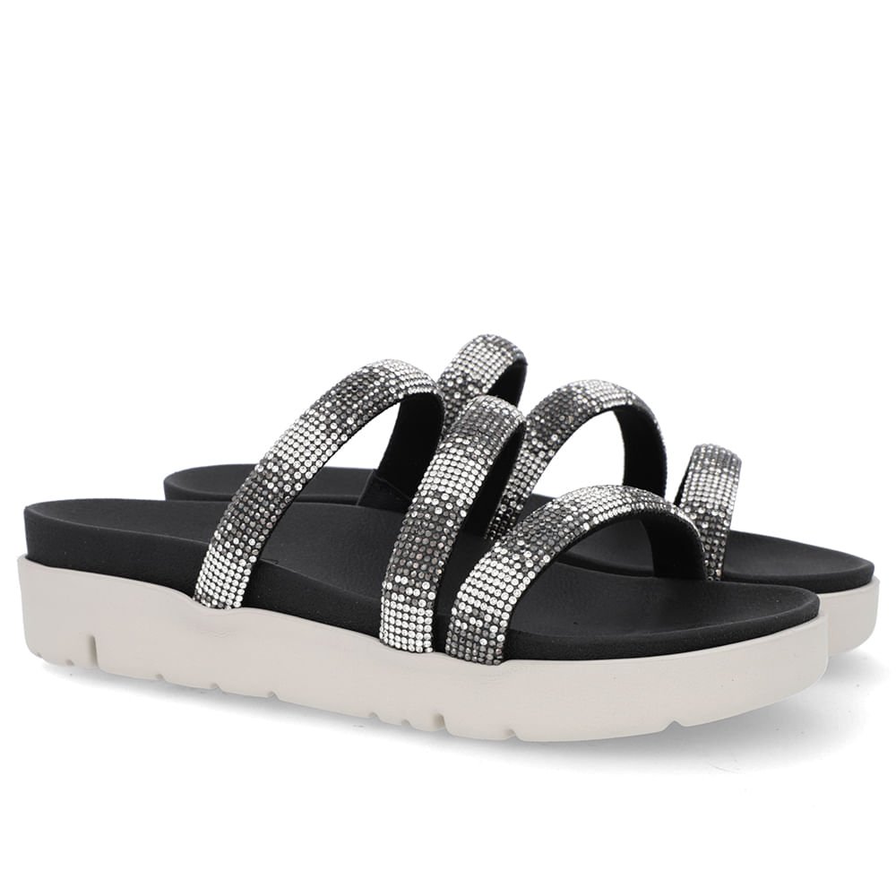 Tamanco Tiras Brilho Strass Preto Preto 2