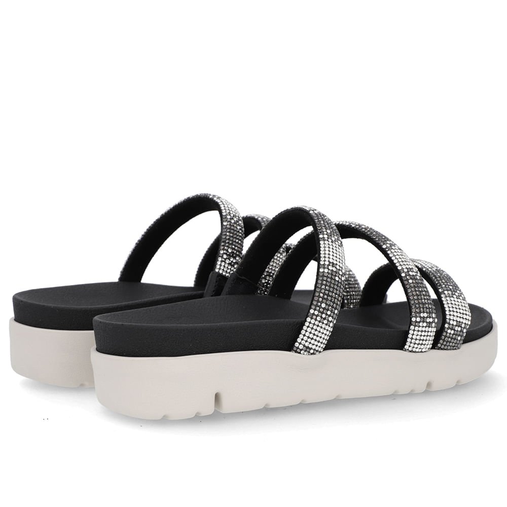 Tamanco Tiras Brilho Strass Preto Preto 3