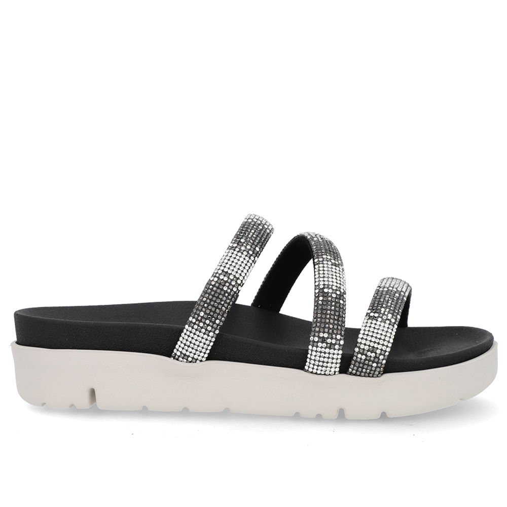 Tamanco Tiras Brilho Strass Preto