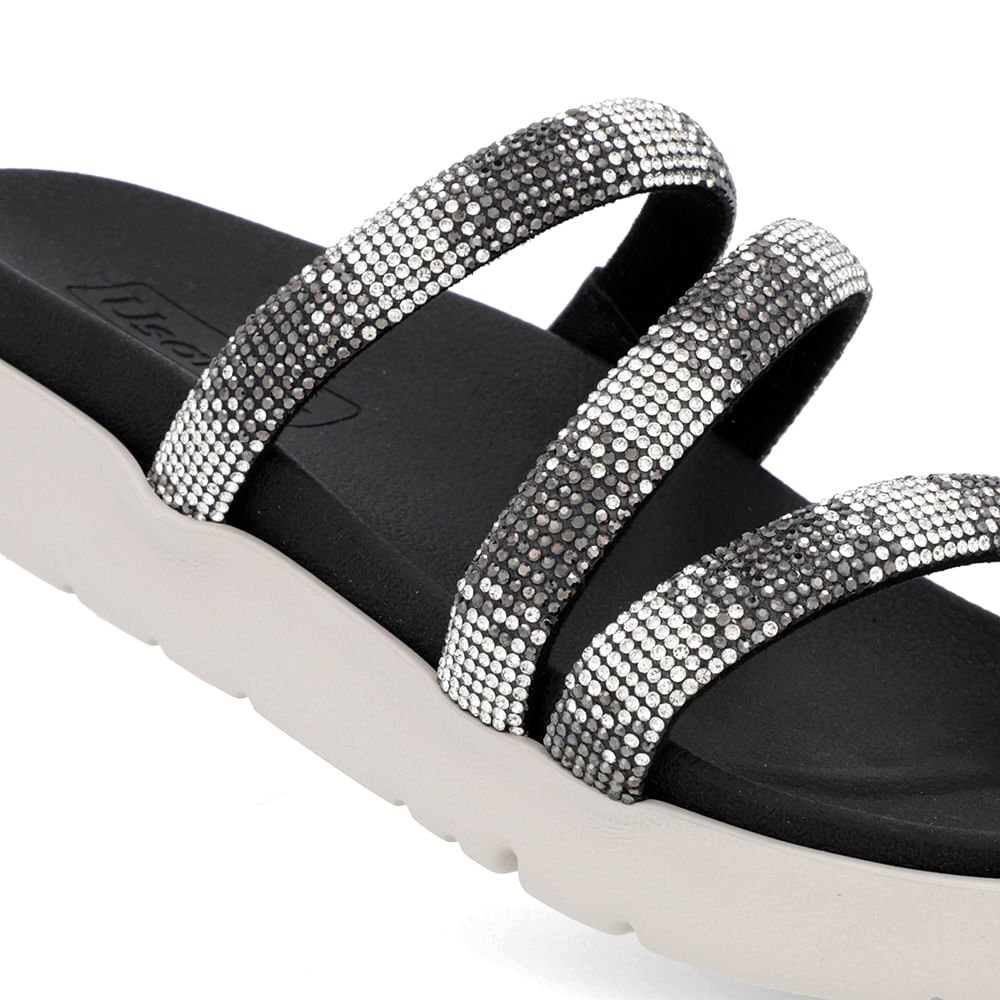 Tamanco Tiras Brilho Strass Preto Preto 4