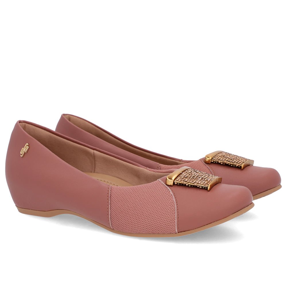 Sapatilha Rosa Vintage Couro Enfeite Brilho Rosa 2