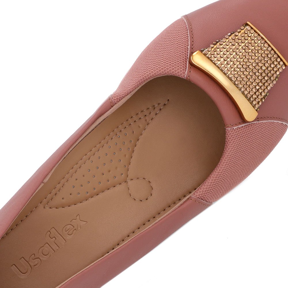 Sapatilha Rosa Vintage Couro Enfeite Brilho Rosa 4