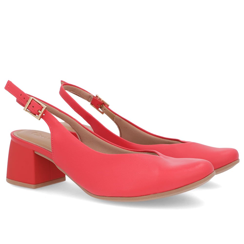Slingback Vermelho Salto Bloco Couro Recorte V Vermelho 2