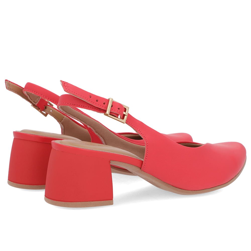 Slingback Vermelho Salto Bloco Couro Recorte V Vermelho 3