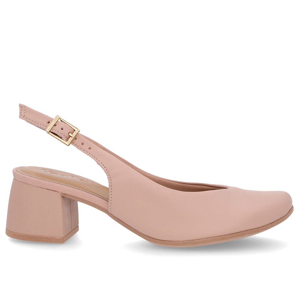 Slingback Rosa Salto Bloco Couro Recorte V Rosa 1