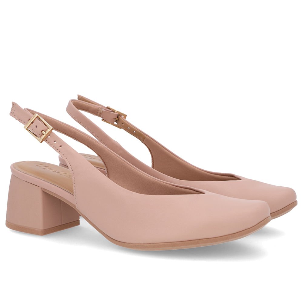 Slingback Rosa Salto Bloco Couro Recorte V Rosa 2