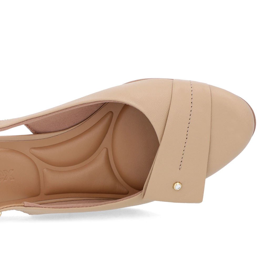 Slingback Bege Salto Bloco Couro Enfeite Bege 4