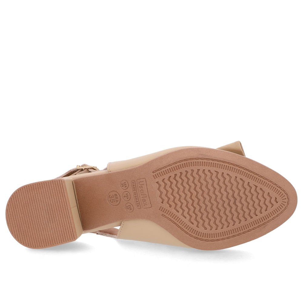 Slingback Bege Salto Bloco Couro Enfeite Bege 5