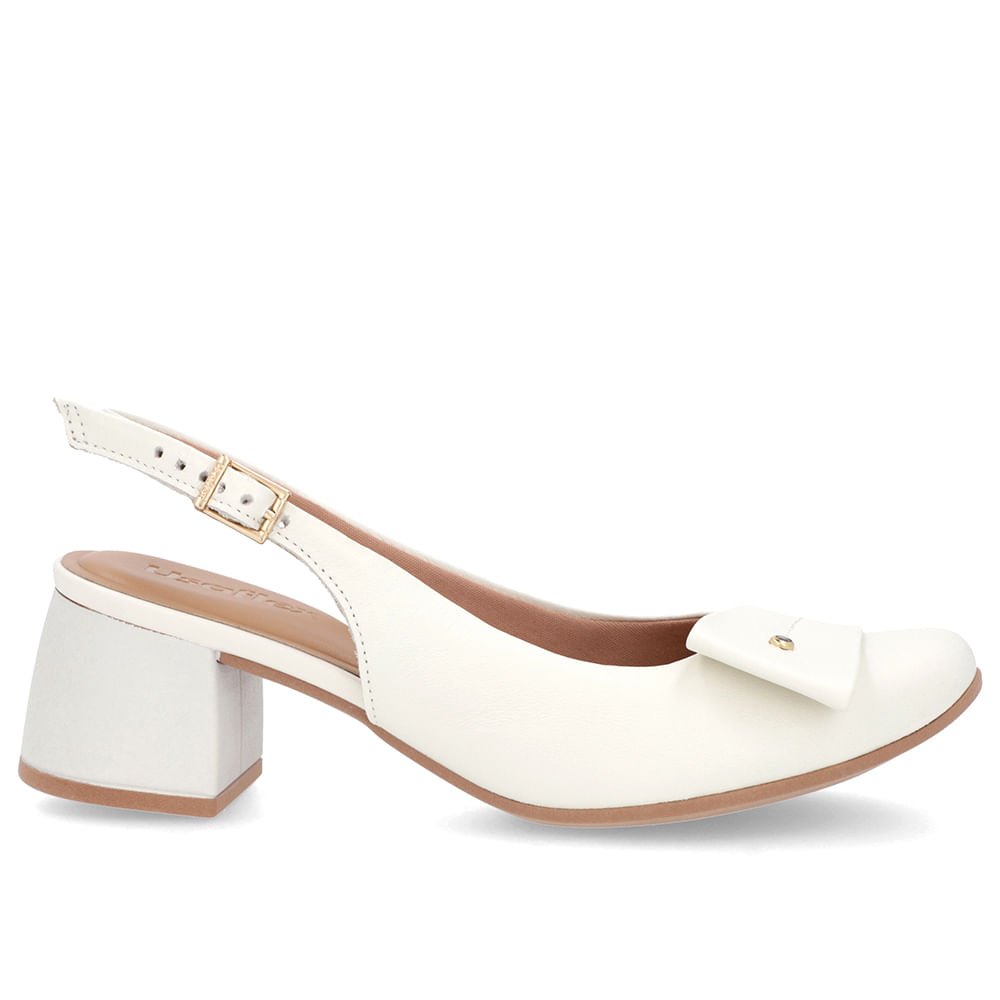 Slingback Off-White Salto Bloco Couro Enfeite