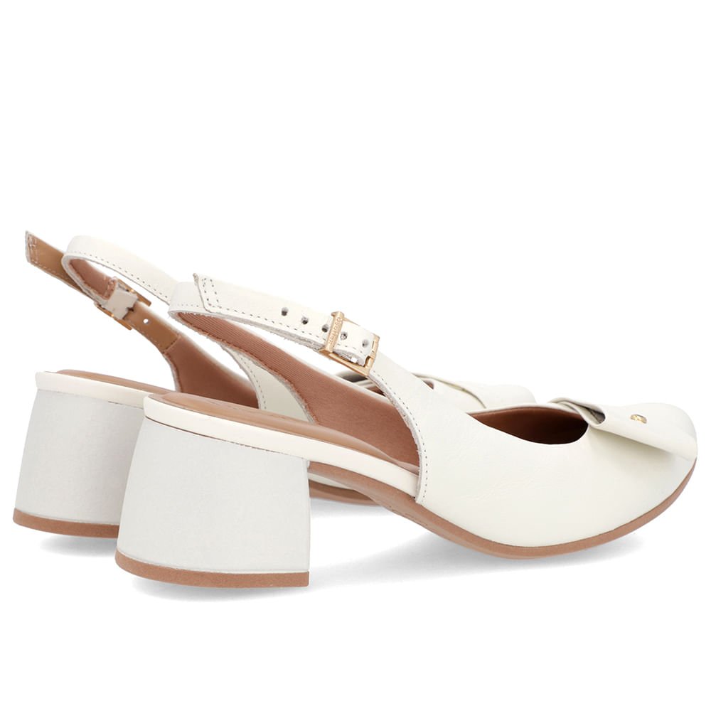 Slingback Off-White Salto Bloco Couro Enfeite Branco 3