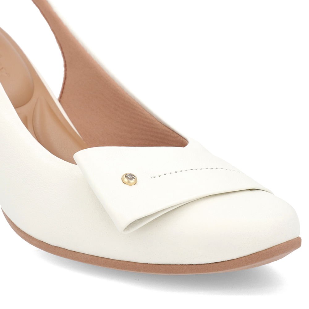 Slingback Off-White Salto Bloco Couro Enfeite Branco 4