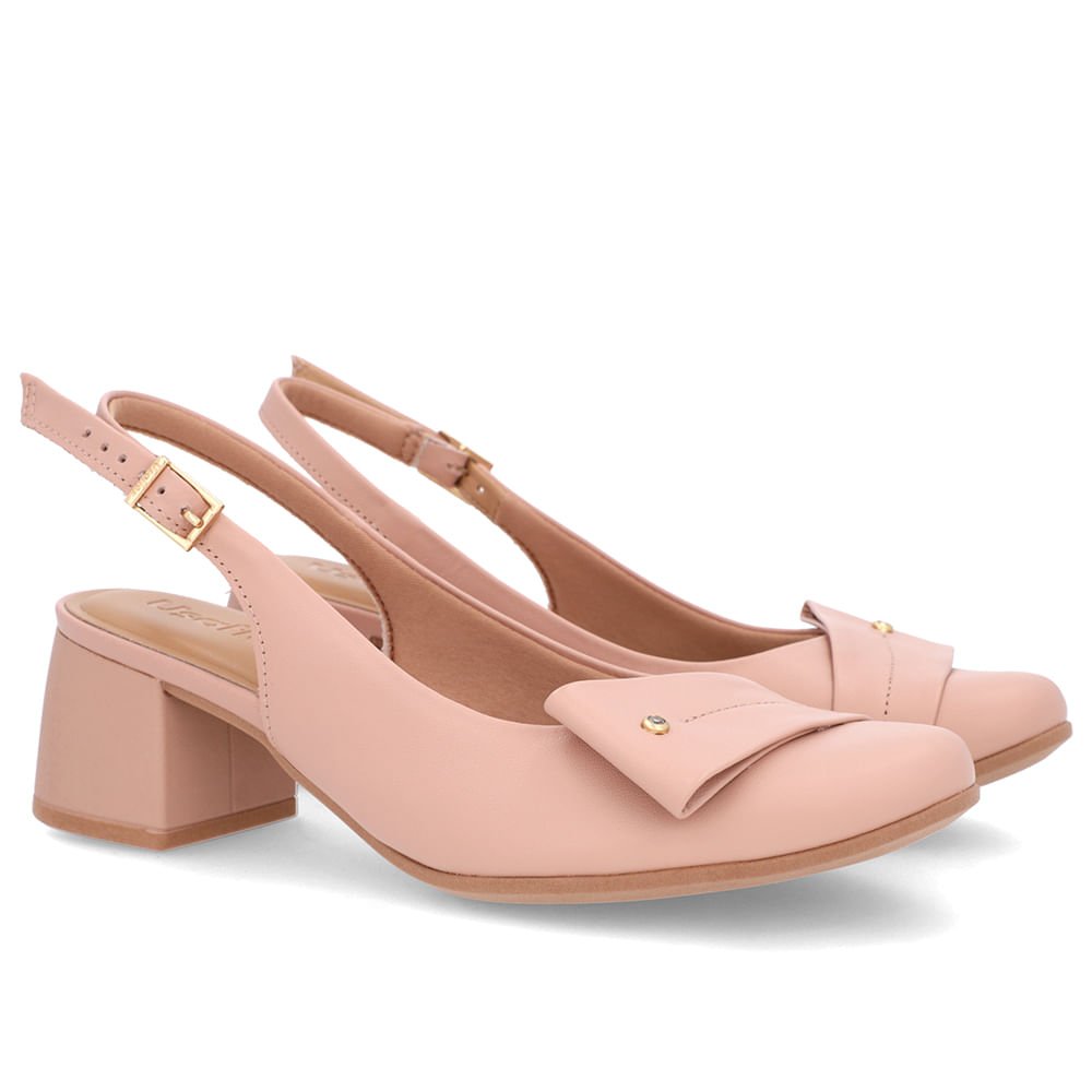 Slingback Rosa Salto Bloco Couro Enfeite Rosa 2