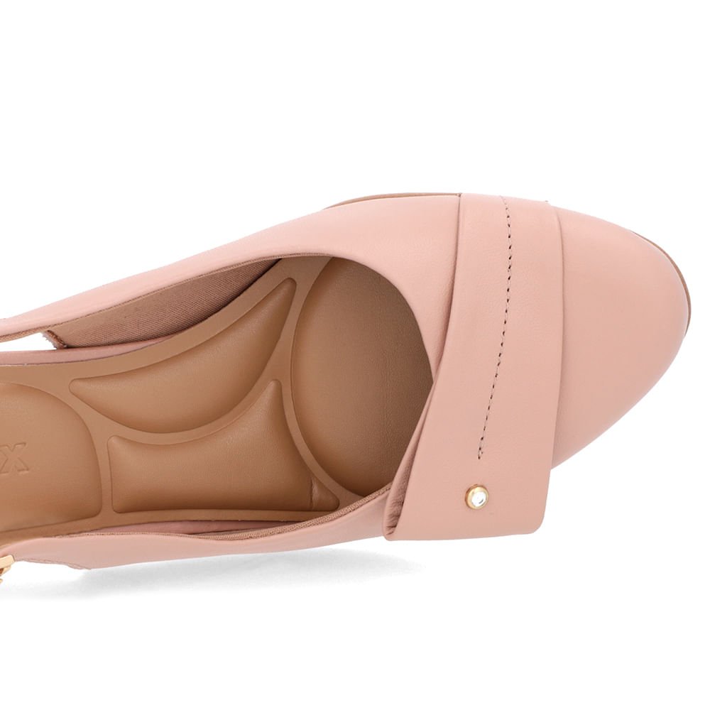 Slingback Rosa Salto Bloco Couro Enfeite Rosa 4