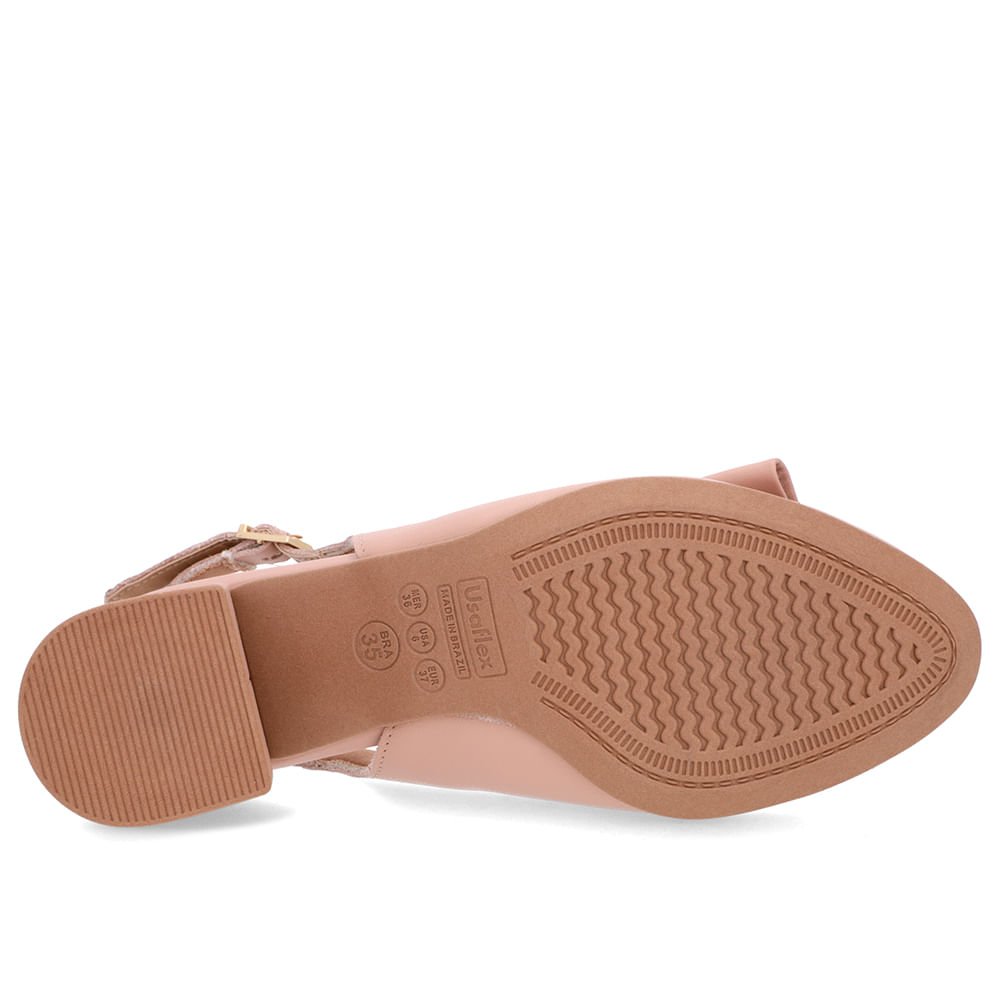 Slingback Rosa Salto Bloco Couro Enfeite Rosa 5