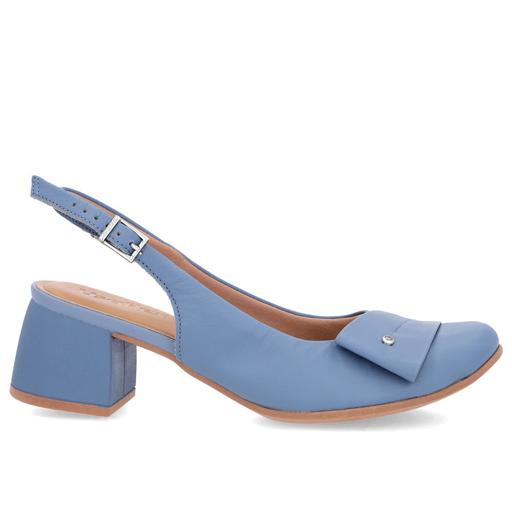 Slingback Azul Salto Bloco Couro Enfeite Azul 1