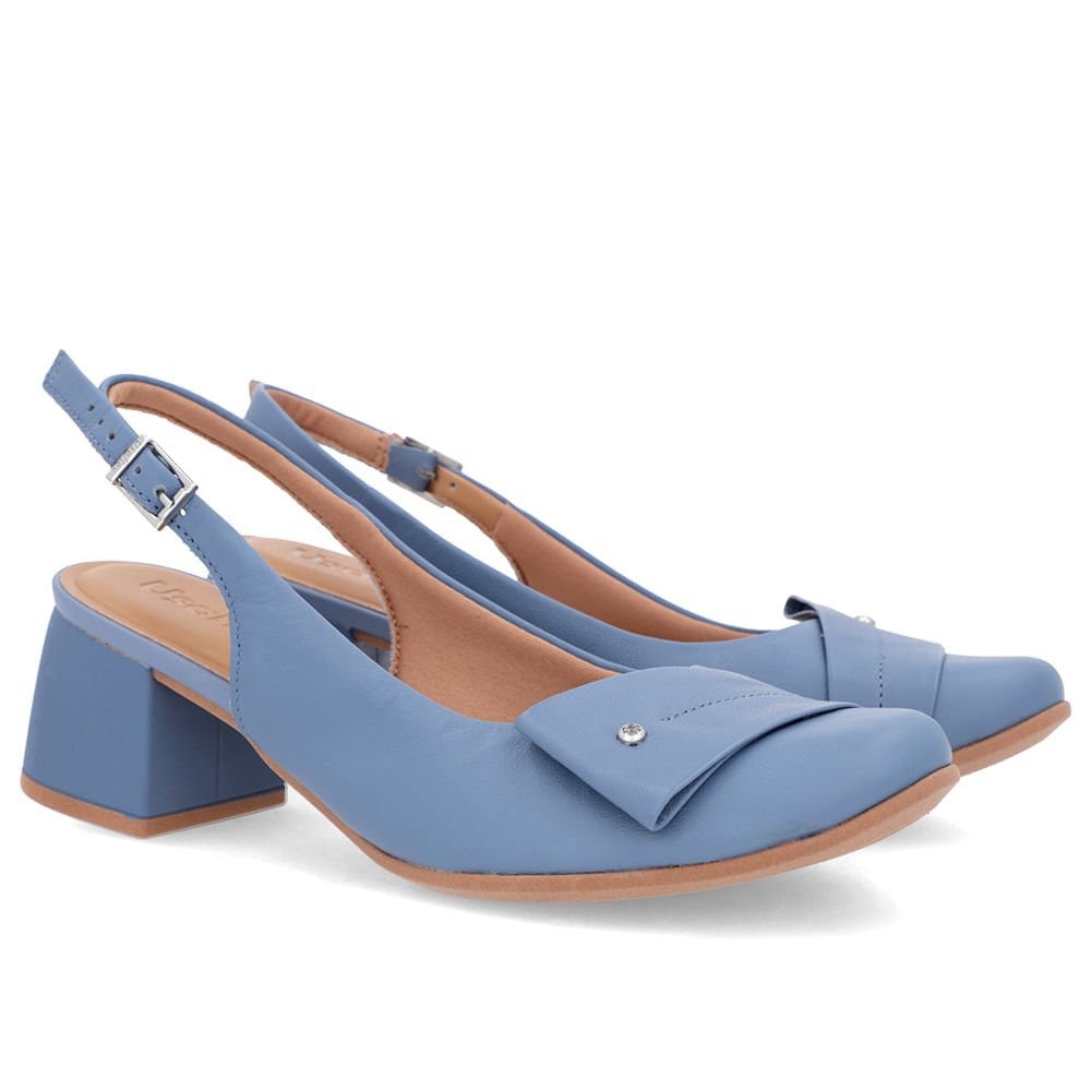Slingback Azul Salto Bloco Couro Enfeite Azul 2