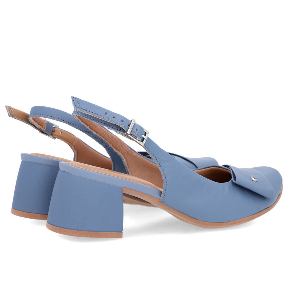 Slingback Azul Salto Bloco Couro Enfeite Azul 3