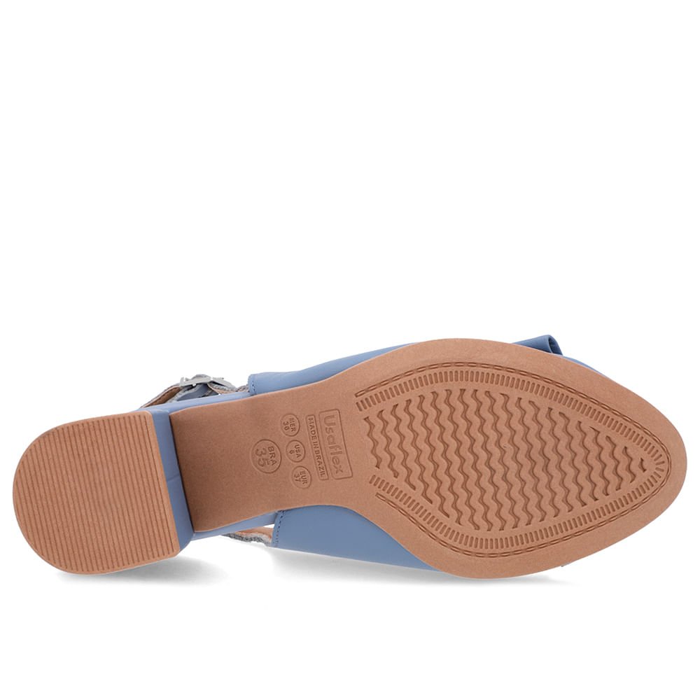 Slingback Azul Salto Bloco Couro Enfeite Azul 5