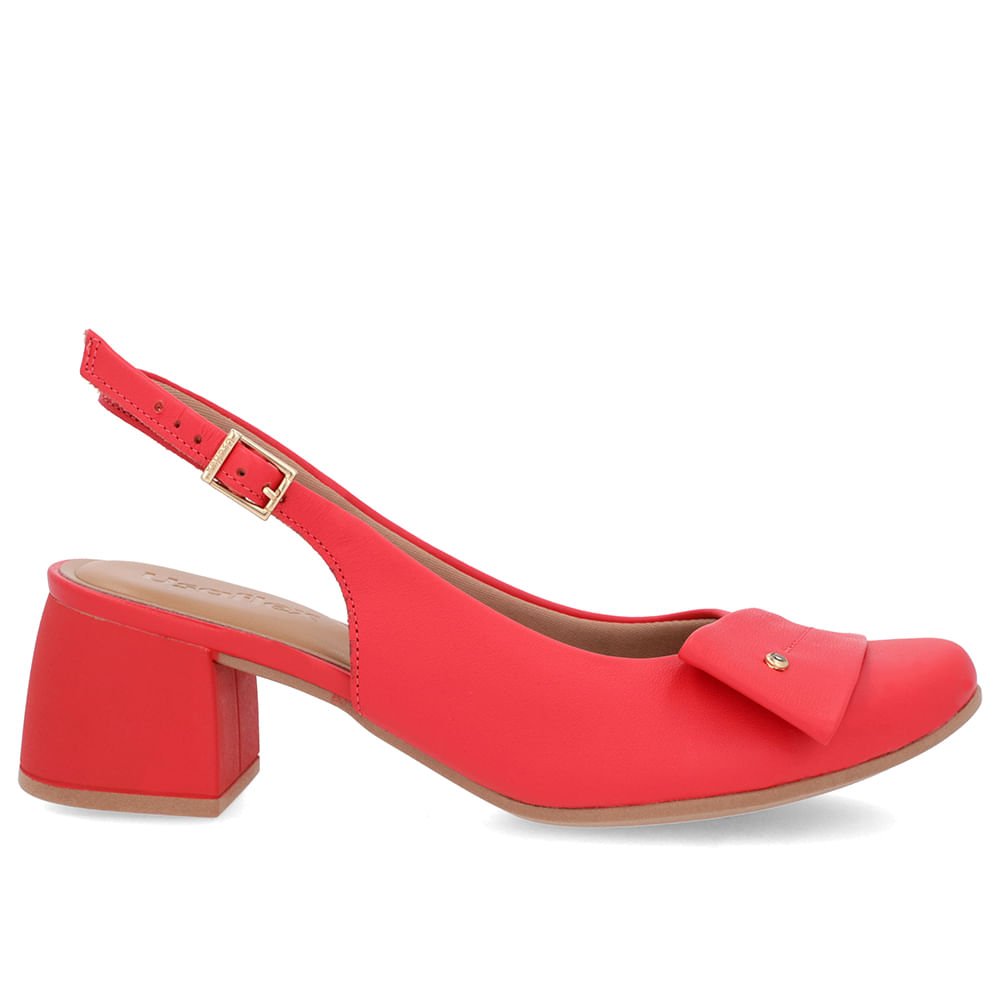 Slingback Vermelho Salto Bloco Couro Enfeite Vermelho 1