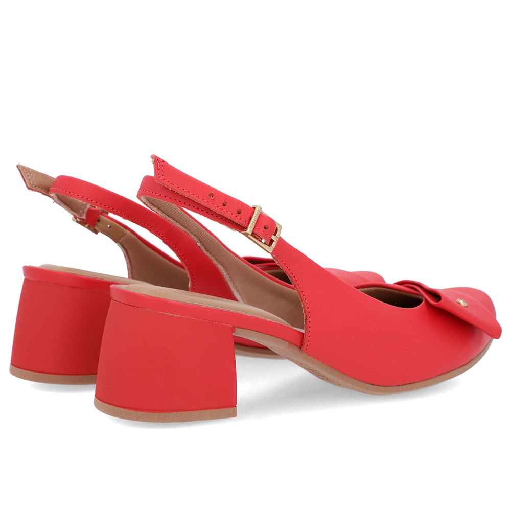 Slingback Vermelho Salto Bloco Couro Enfeite Vermelho 3