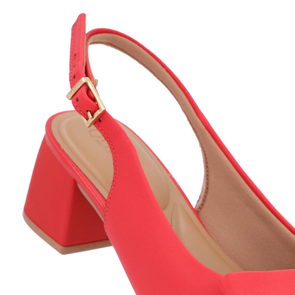 Slingback Vermelho Salto Bloco Couro Enfeite Vermelho 4