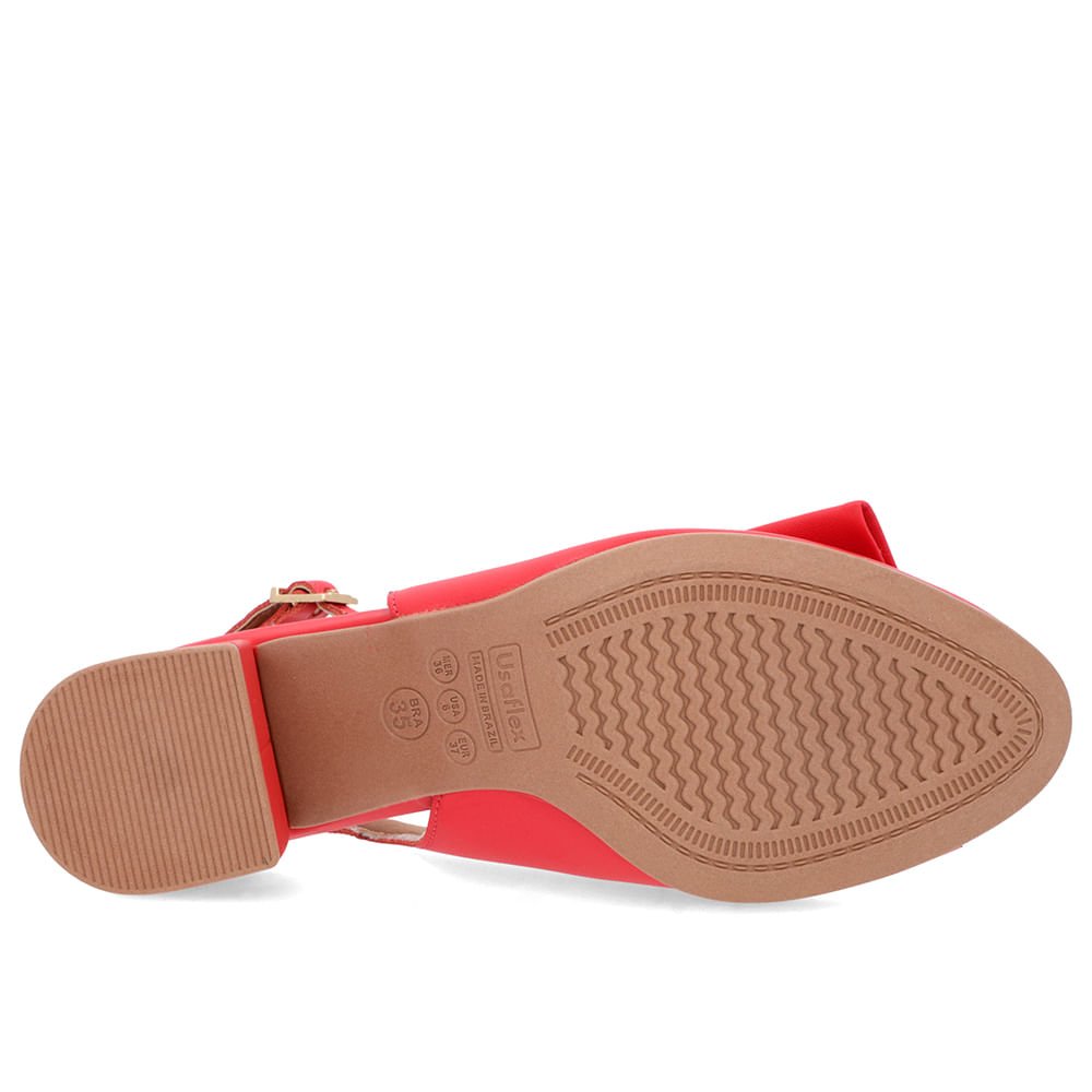 Slingback Vermelho Salto Bloco Couro Enfeite Vermelho 5
