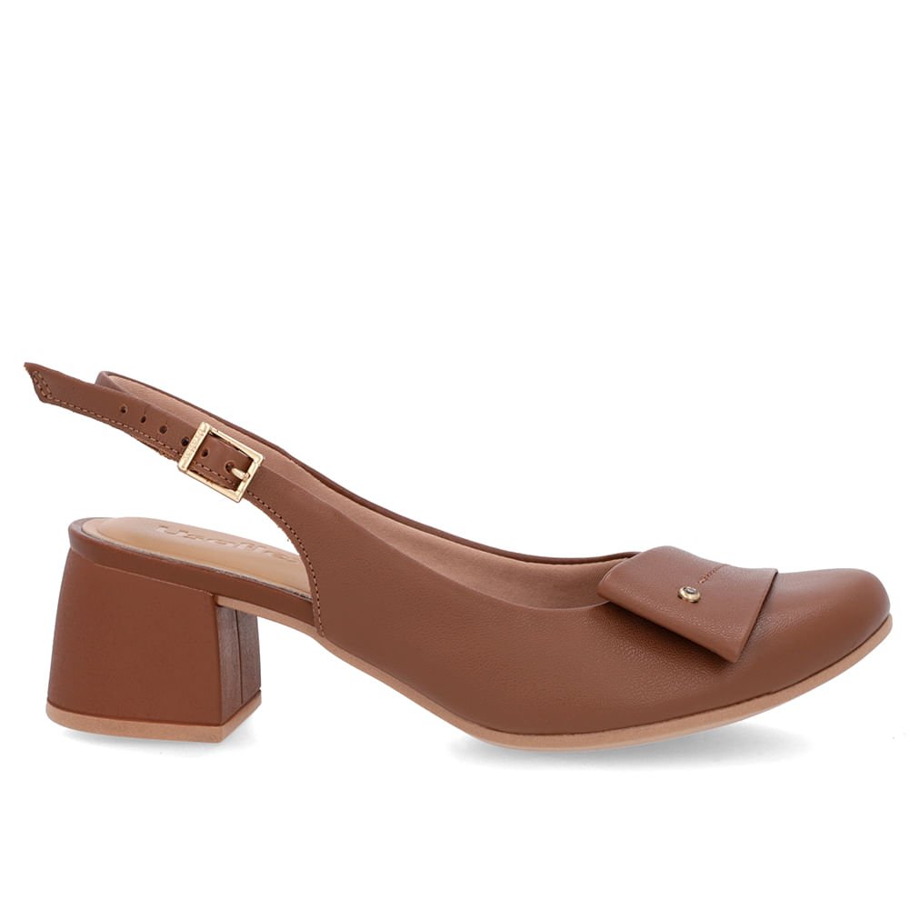 Slingback Marrom Salto Bloco Couro Enfeite Marrom 1