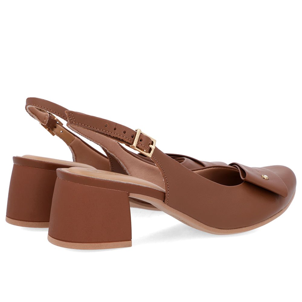 Slingback Marrom Salto Bloco Couro Enfeite Marrom 3