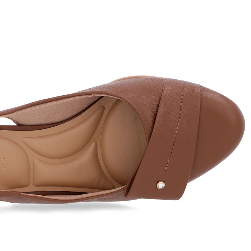 Slingback Marrom Salto Bloco Couro Enfeite Marrom 4