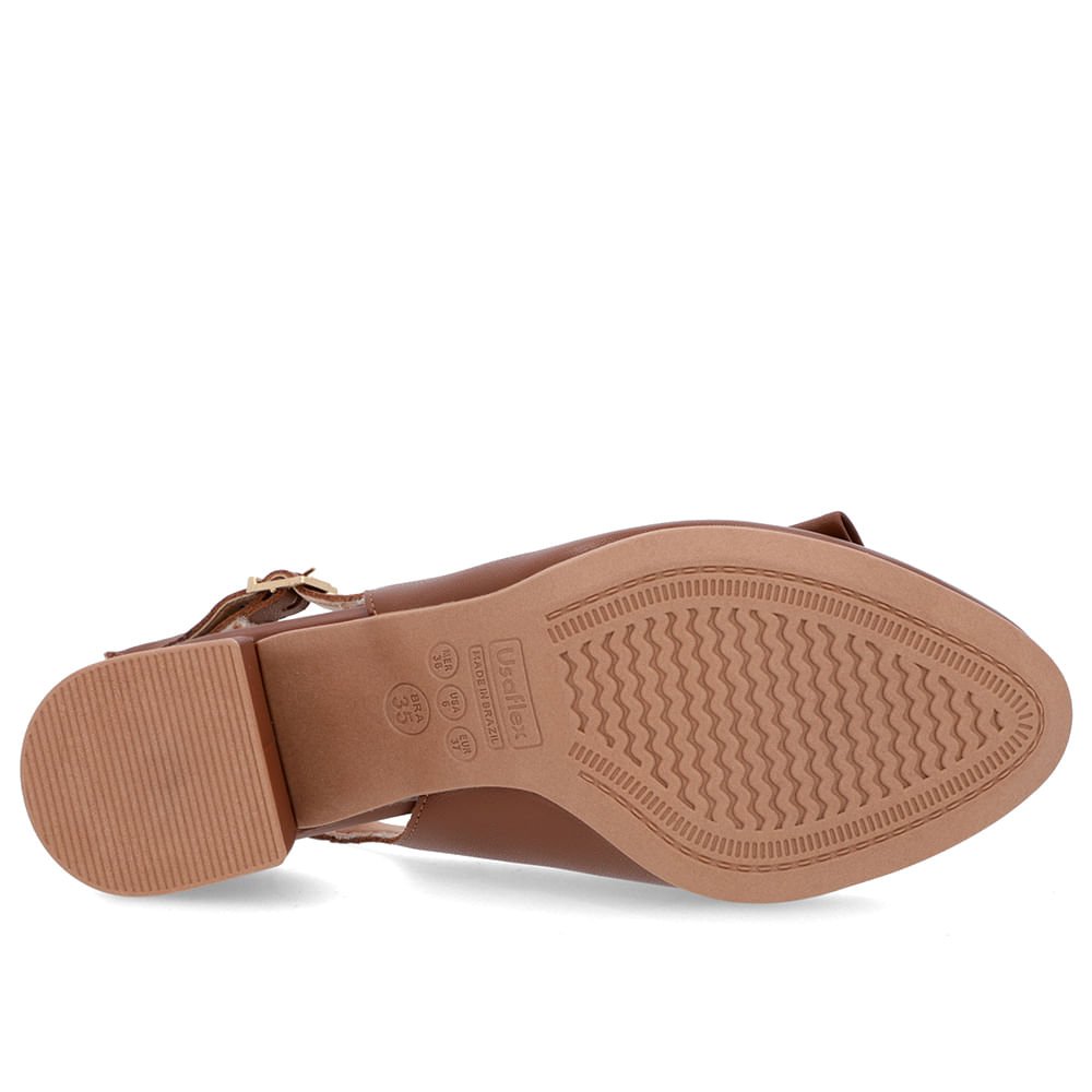 Slingback Marrom Salto Bloco Couro Enfeite Marrom 5