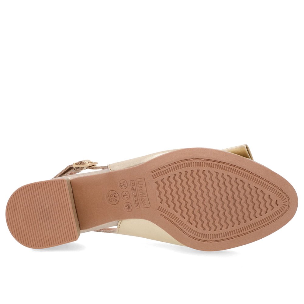 Slingback Dourado Salto Bloco Couro Enfeite Dourado 5