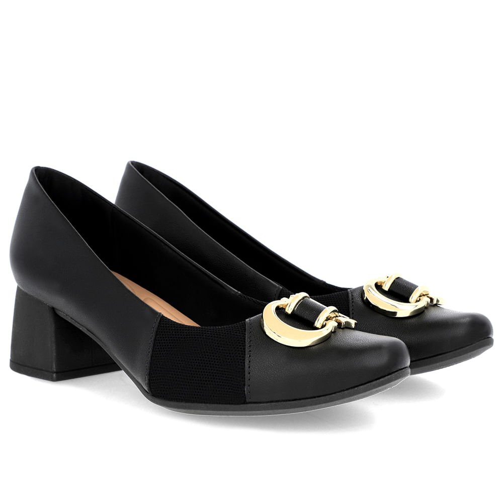 Scarpin Couro Preto Salto Bloco Médio Preto 2