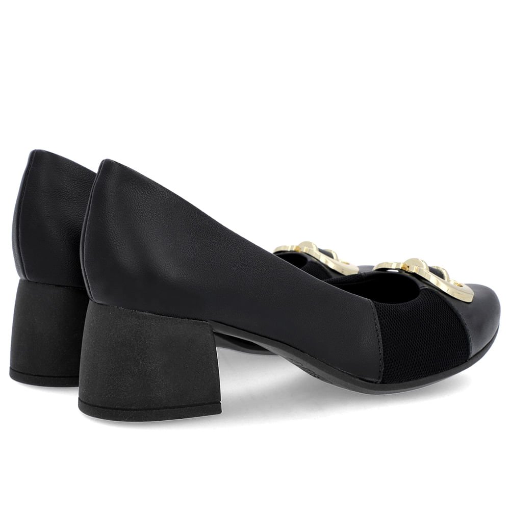 Scarpin Couro Preto Salto Bloco Médio Preto 3