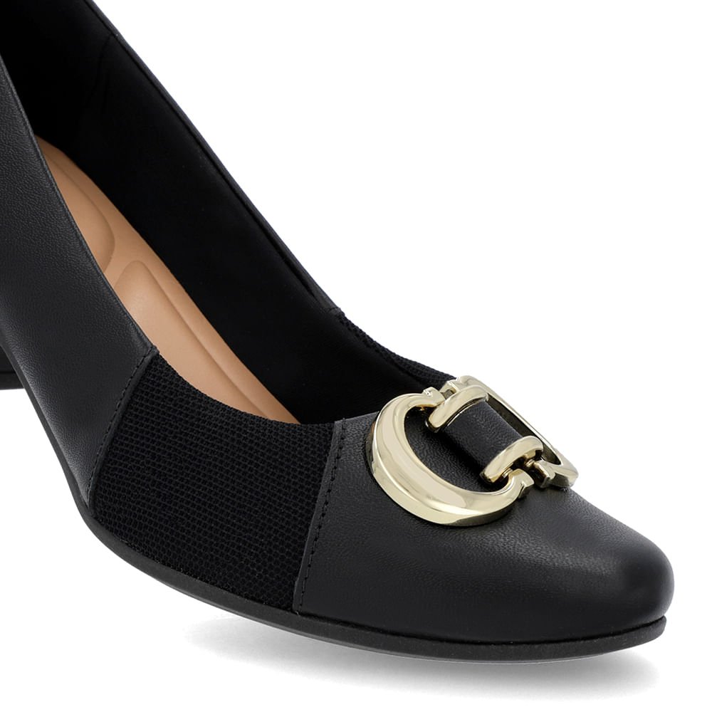 Scarpin Couro Preto Salto Bloco Médio Preto 4