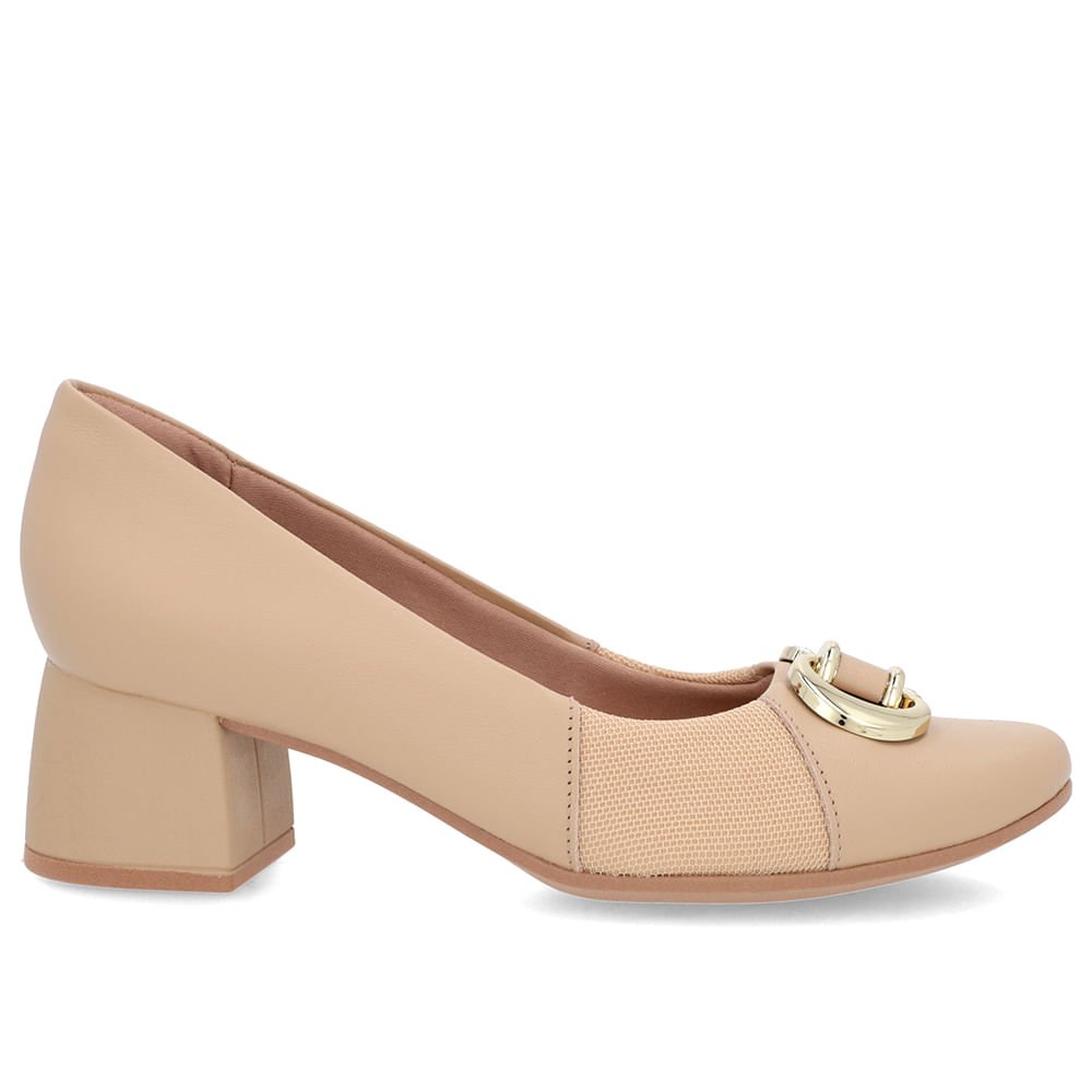 Scarpin Couro Bege Salto Bloco Médio