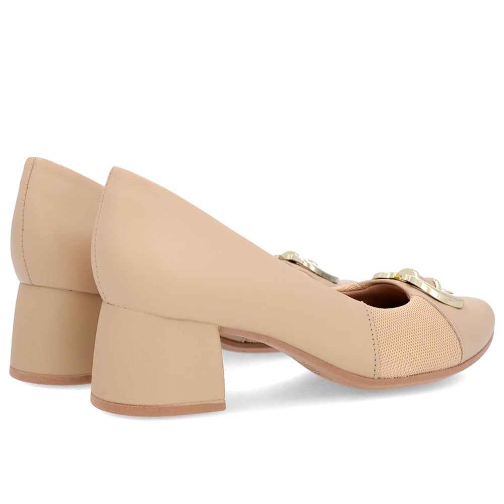 Scarpin Couro Bege Salto Bloco Médio Bege 3