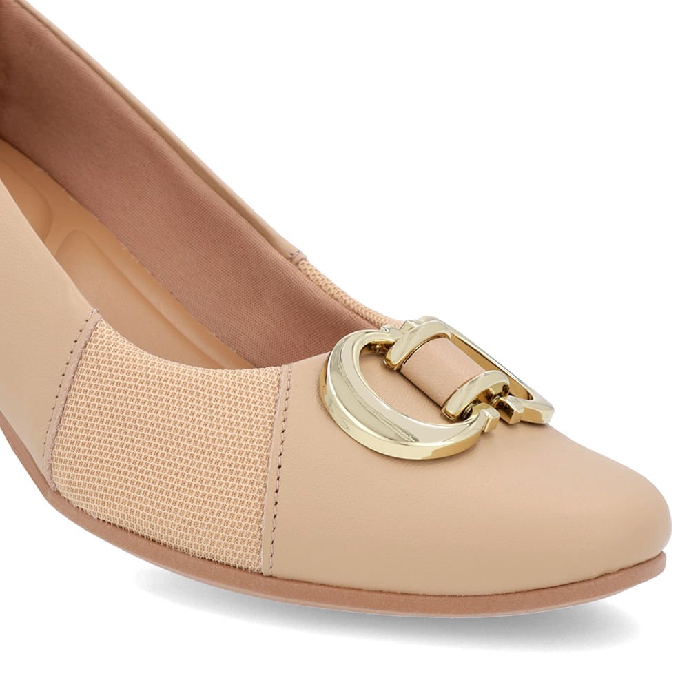 Scarpin Couro Bege Salto Bloco Médio Bege 4