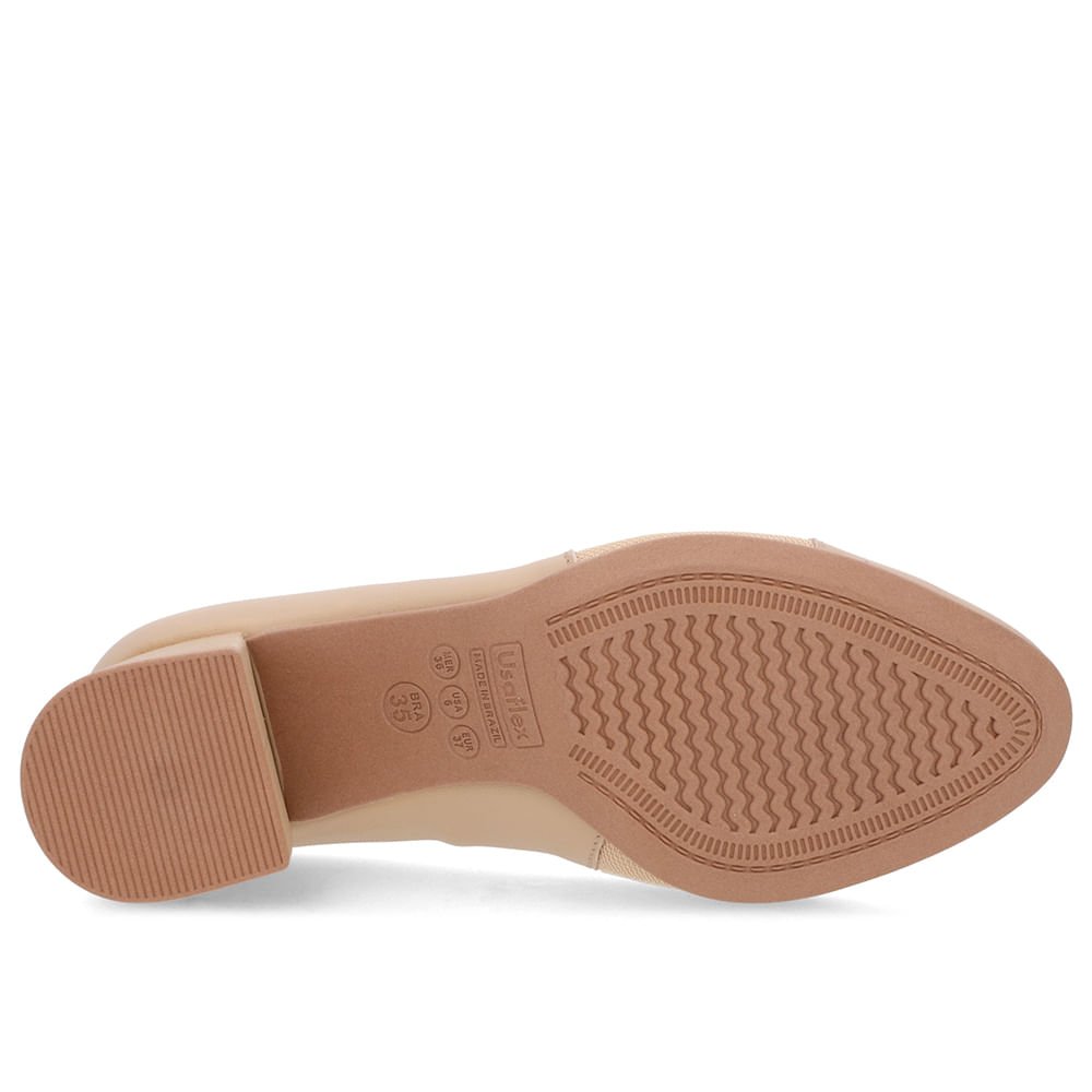 Scarpin Couro Bege Salto Bloco Médio Bege 5